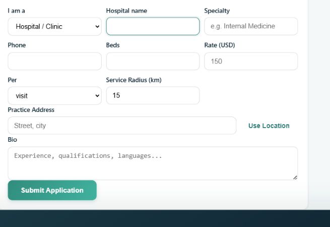 Actual OpenMedical hospital and provider signup form